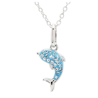 Picture of Sterling Silver Aqua Crystal Dolphin Mini Necklace