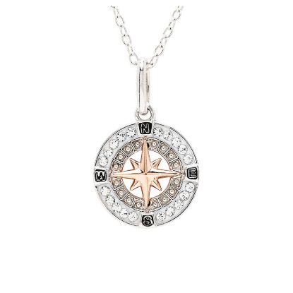 Picture of Sterling Silver White Crystal Compass Mini Necklace