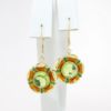 Picture of 18k Yellow Gold & Peridot Cabochon Flower Drop Earrings with Orange & Green Guilloche Enameled Petals