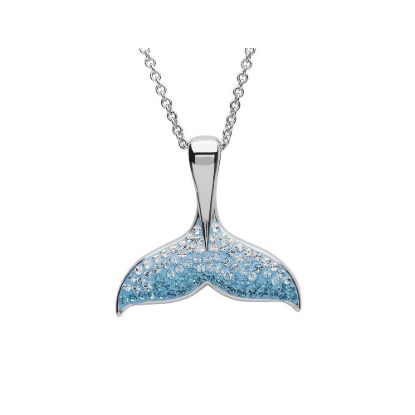 Picture of Sterling Silver Aqua Swarovski Crystal Whale Tale Necklace