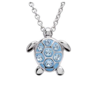 Picture of Sterling Silver Small Aqua SW Crystal Turtle Necklace