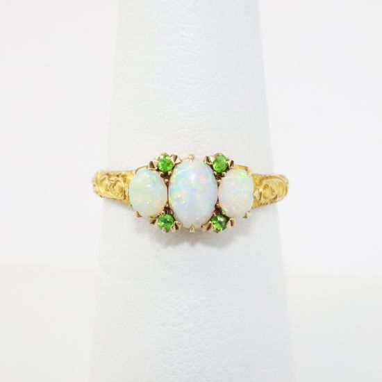Picture of Antique 14k Yellow Gold & Triple Opal Cabochon Ring with Demantoid Garnet Accents