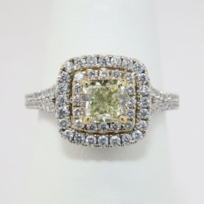 Picture of 14k White Gold & Square Cushion Cut Yellow Diamond Ring with Diamond Halo 
