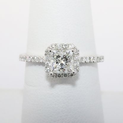 Picture of 14k White Gold & Square Brilliant Cut Diamond Engagement Ring with Diamond Halo