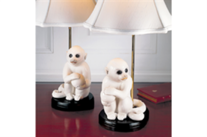 Picture of Mottahedeh White Monkey Lamp Pair with Black Shades