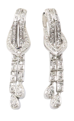 Picture of 14k White Gold Diamond Bolo Style Earrings 