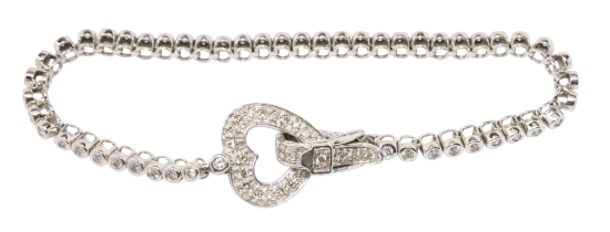 Picture of Diamond bracelet 14k white gold, locking heart closure