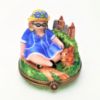 Picture of Limoges Porcelain Retired Lady in City Park with Squirrel Trinket Box with Original Box