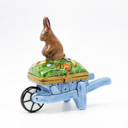 Picture of Limoges Porcelain Rabbit in Wheelbarrow Full of Vegetables Trinket Box