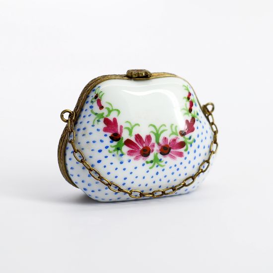 Picture of Retired Limoges Porcelain Purse Trinket Box with Floral Details