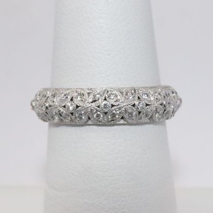 Picture of 18k White Gold & Diamond Wedding Band with Intricate Milgrain Detailing