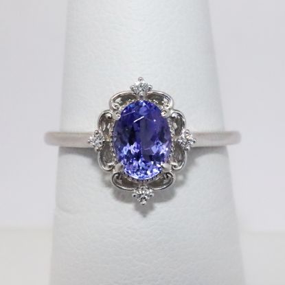 Picture of 14k White Gold & Oval Cut Tanzanite Ring with Diamond Accents