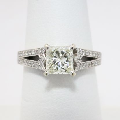 Picture of 18k White Gold & Square Brilliant Cut Diamond Engagement Ring with Diamond Accented Band