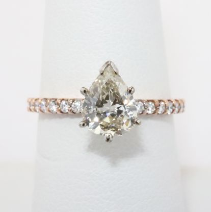 Picture of 14k Rose Gold & Light Brown Pear Brilliant Cut Diamond Engagement Ring 