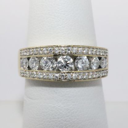 Picture of 14k Yellow Gold & Channel Set Round Brilliant Cut Diamond Ring with Small Diamond Accented Edges