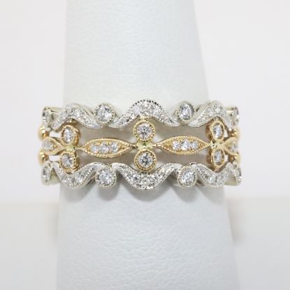 Picture of 14k Rose & White Gold Scrolling Ring with Round Brilliant Cut Diamonds & Milgrain Detailing