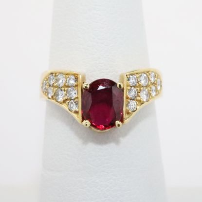 Picture of 14k Yellow Gold & Oval Cut Ruby Ring with Round Brilliant Cut Diamond Accents