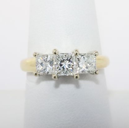 Picture of 14k Yellow Gold & Triple Square Brilliant Cut Diamond Engagement Ring