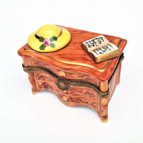 Picture of Retired Limoges Porcelain Dresser with Hat & Book Trinket Box