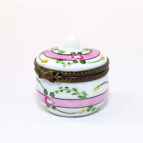 Picture of Limoges Porcelain Pink & Floral Baby Bottle Shaped Trinket Box