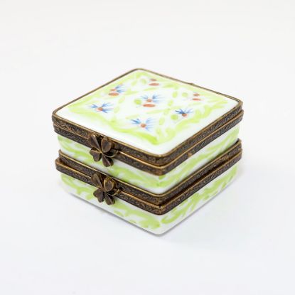 Picture of Retired Limoges Porcelain Double Hinged Trinket Box with Thistles & Clovers by Eximious