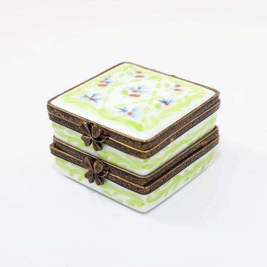 Picture of Retired Limoges Porcelain Double Hinged Trinket Box with Thistles & Clovers by Eximious