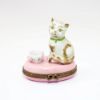 Picture of Limoges Porcelain Light Brown Cat with Pink Cup Trinket Box by Chamart