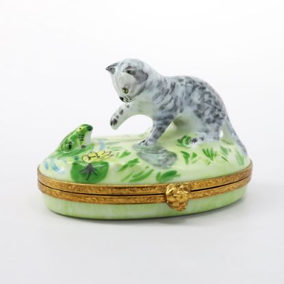 Picture of Limoges Porcelain Gray Kitten and Frog Trinket Box by Artoria