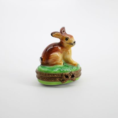 Picture of Retired Limoges Porcelain Brown Rabbit in the Grass Trinket Box by Parry Vieille