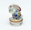 Picture of Retired White Bunny Rabbit Eating Lettuce With Blue & Yellow Flowers Trinket Box