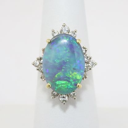 Picture of 18k Yellow Gold & Oval Opal Cabochon Ring with Diamond Halo