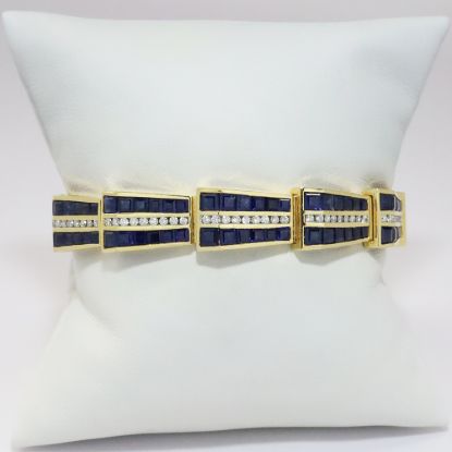 Picture of 18k Yellow Gold, Square Calibre Cut Sapphire & Diamond Bracelet