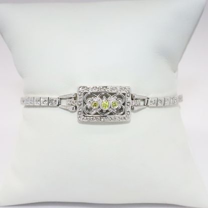 Picture of Custom 14k White Gold & Diamond Watch Style Bracelet with Yellow Diamond Accented 'Face'