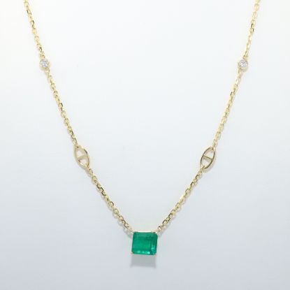 Picture of Custom 14k Yellow Gold & Emerald Cut Emerald Necklace with Diamond Stations