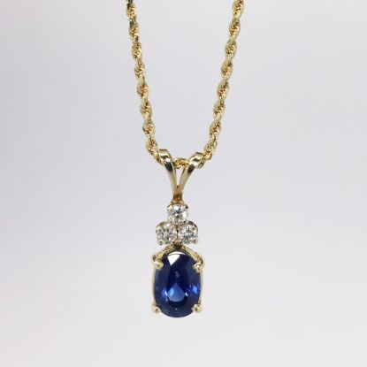 Picture of 14k Yellow Gold Necklace with Oval Cut Sapphire & Diamond Pendant