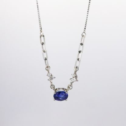 Picture of 14k White Gold & Oval Cut Ceylon Sapphire Necklace with Diamond Accents