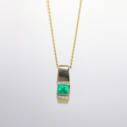 Picture of 14k Yellow Gold Necklace & Square Cut Emerald Pendant with Diamond Accents