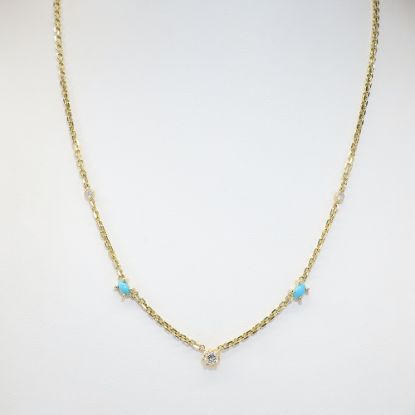 Picture of 14k Yellow Gold Necklace with Alternating Diamond & Turquoise Stations
