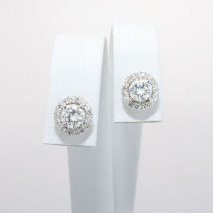 Picture of 14k White Gold & Diamond Stud Earrings with Diamond Halos
