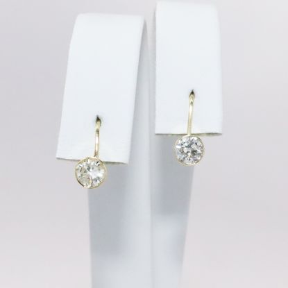 Picture of 14k Yellow Gold & Round Brilliant Cut Bezel Set Diamond Solitaire Mini Drop Earrings