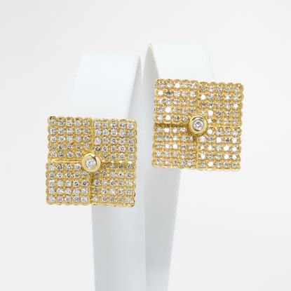 Picture of 14k Yellow Gold Square Lever Back Statement Earrings with Pavé Set Diamonds