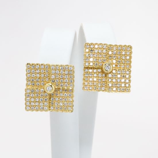 Picture of 14k Yellow Gold Square Lever Back Statement Earrings with Pavé Set Diamonds