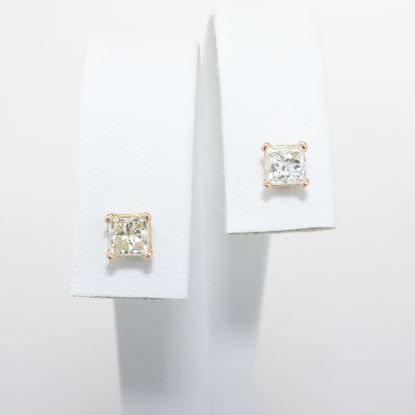 Picture of 14k Rose Gold & Square Brilliant Cut Diamond Solitaire Stud Earrings