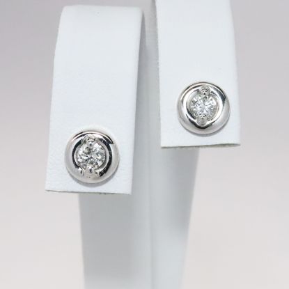 Picture of Round Brilliant Cut Diamond Solitaire Stud Earrings with 14k White Gold Halos