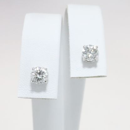 Picture of 14k White Gold & Round Brilliant Cut Diamond Solitaire Stud Earrings