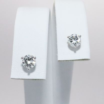 Picture of 14k White Gold & Round Brilliant Cut Diamond Solitaire Stud Earrings