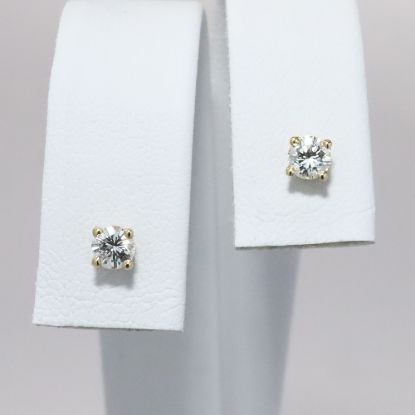 Picture of 14k Yellow Gold & Round Brilliant Cut Diamond Solitaire Stud Earrings