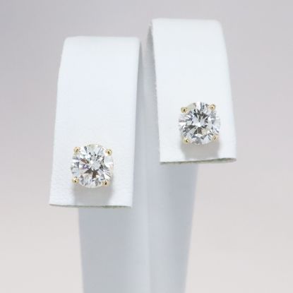 Picture of 14k Yellow Gold & Round Brilliant Cut Diamond Solitaire Stud Earrings