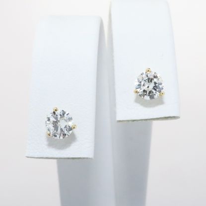 Picture of 14k Yellow Gold & Round Brilliant Cut Diamond Solitaire Stud Earrings