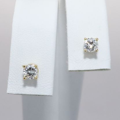 Picture of 14k Yellow Gold & Round Brilliant Cut Diamond Solitaire Stud Earrings